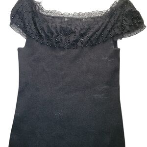 Spense Black Beaded Off-Shoulder Blouse